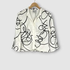 Finley Abstract Doodle Line Print Button Front Blouse White Black